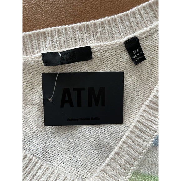 NWT ATM Chalk Multi Striped V Neck Oversized Slouchy Knit Sweater Size Small - Picture 5 of 6